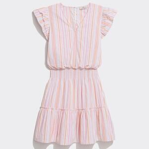 Vineyard Vines Performance Pink + Orange Striped Elastic Waist Mini Dress Large